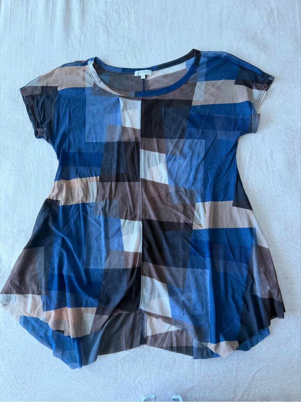 Weston Wear Blue and Brown Geometric Short Sleeve Top